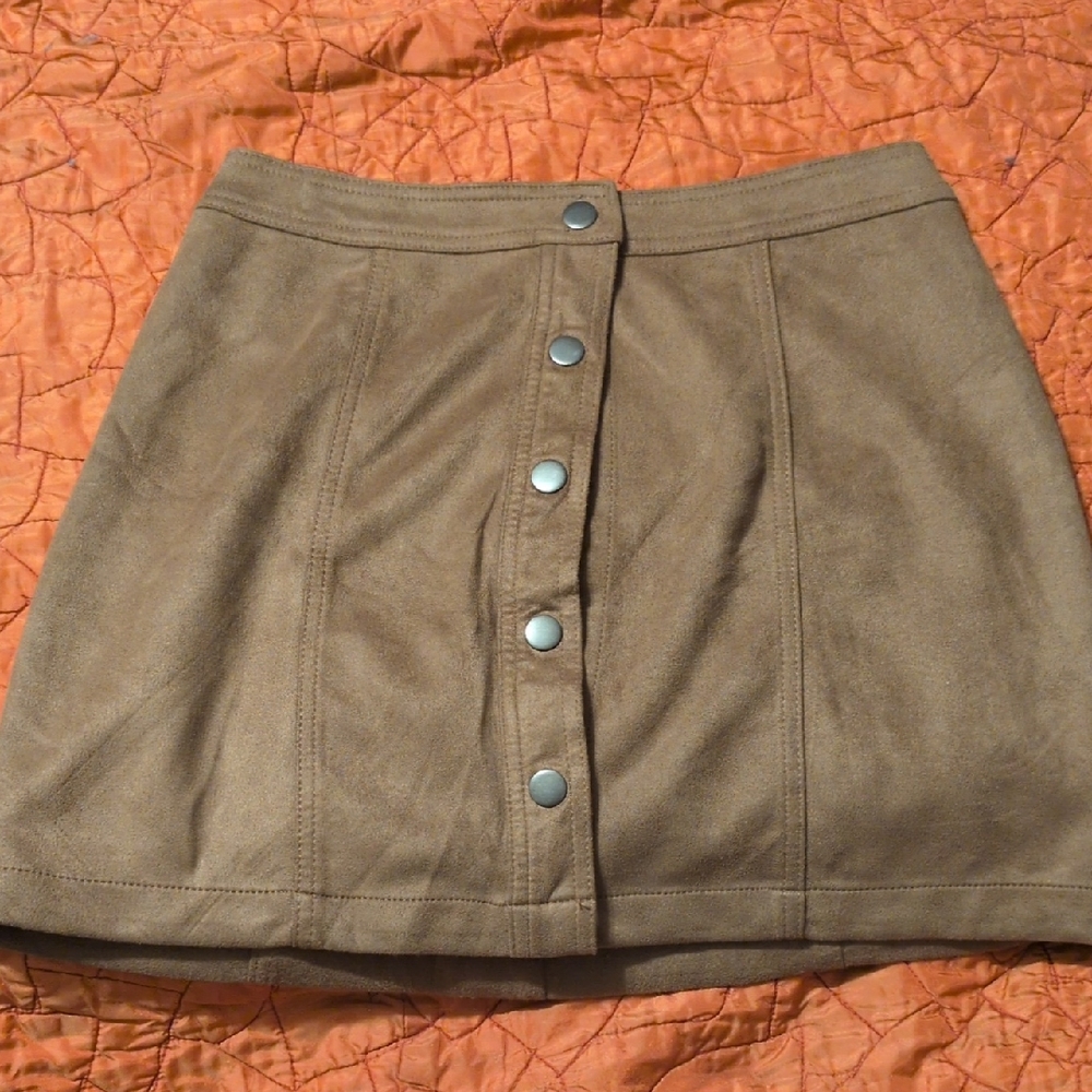 Tan Suede Snap Up Y2k Skirt